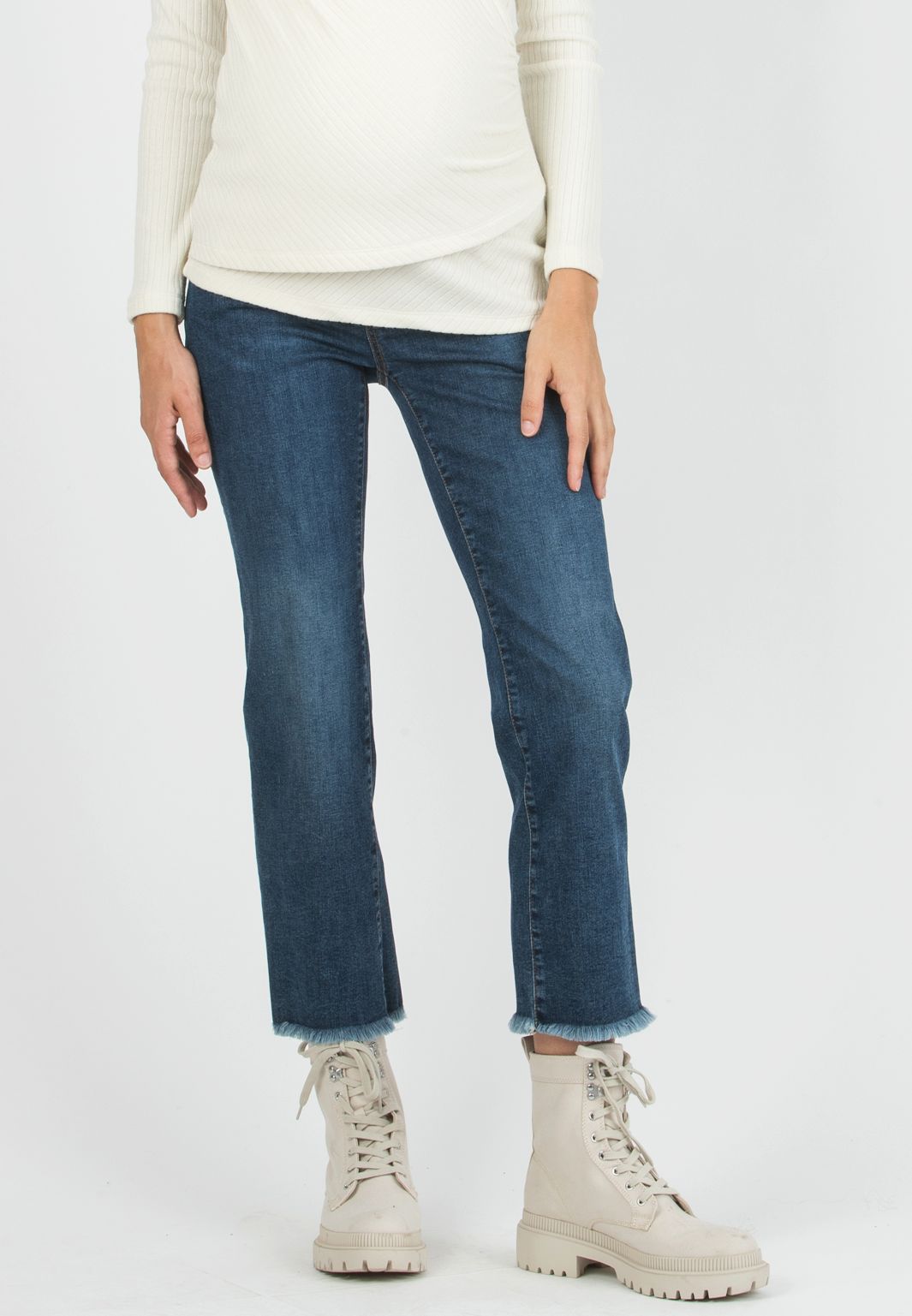 GIADA NAVY - Jeans Premaman Straight con Orlo Sfrangiato (Blu)